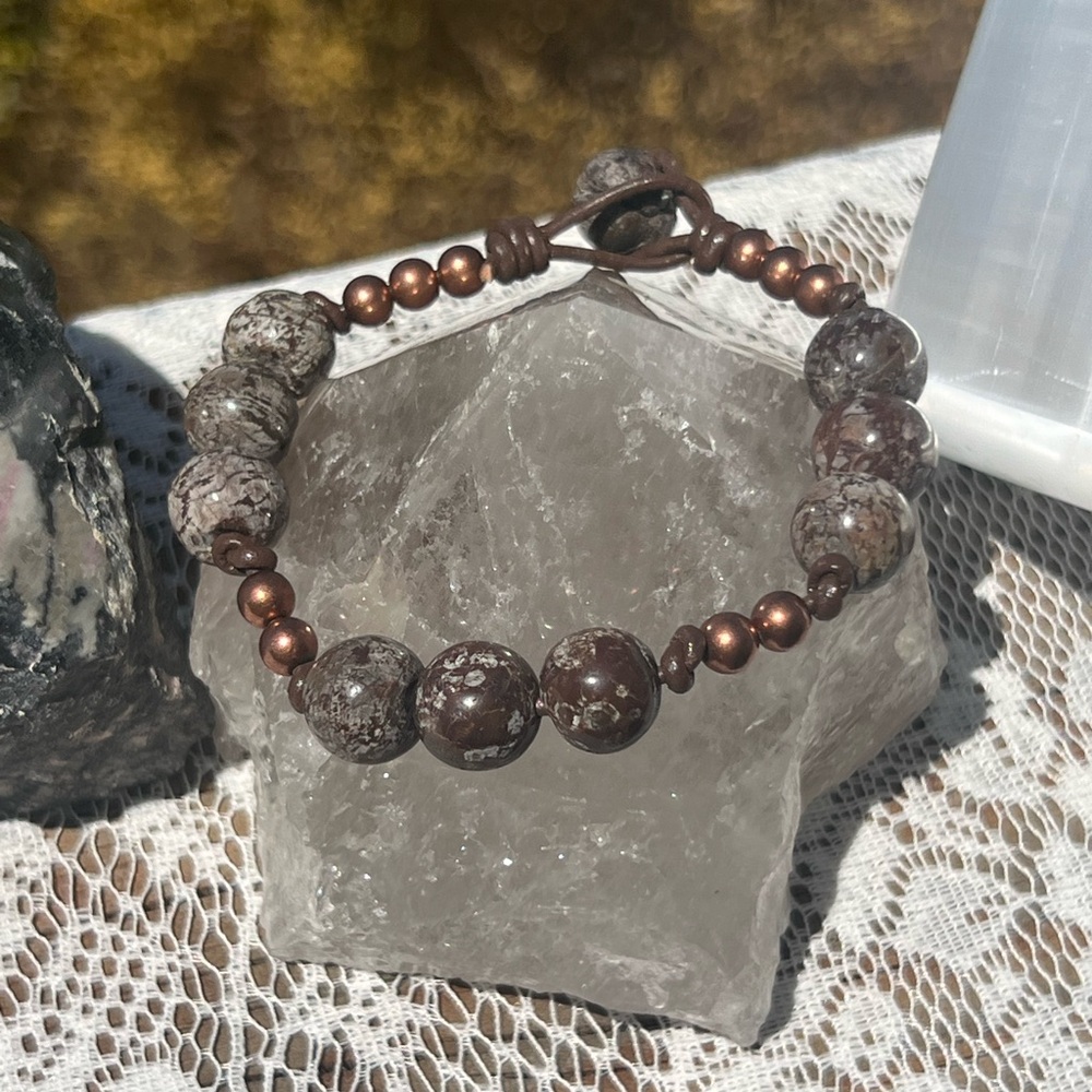 HM081 Chocolate Snowflake Obsidian Wrap Bracelet HM081